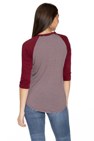 Mississippi State Bulldogs Leah Striped Baseball Tee