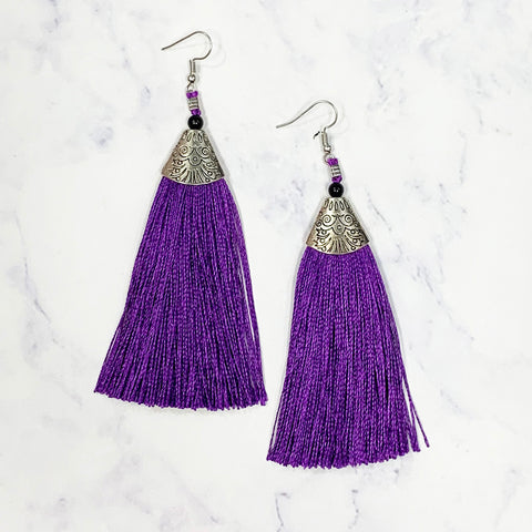 Bohemian Tassel Earrings - Purple