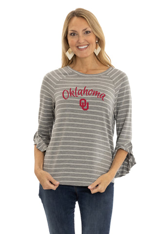 Oklahoma Sooners Striped Renatta Ruffle Top
