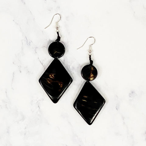 Diamond Tagua Earrings - Black