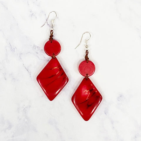 Diamond Tagua Earrings - Red