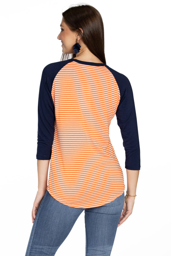 Auburn Tigers Leah Striped Baseball Tee