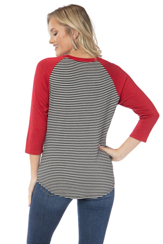 Nebraska Huskers Leah Striped Baseball Tee