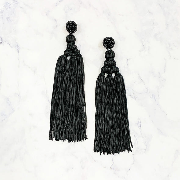 Chinese Knot Tassel Earrings - Black