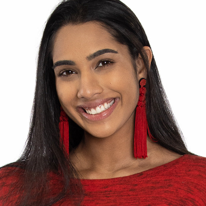 Chinese Knot Tassel Earrings Red