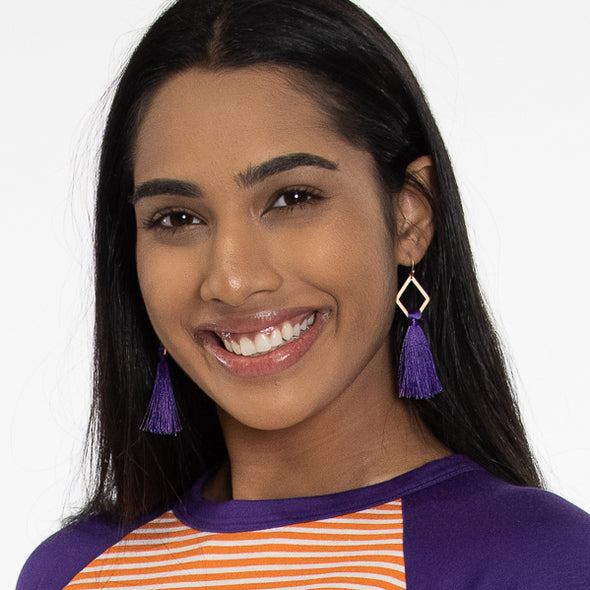Diamond Tassel Earrings - Purple