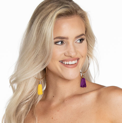 Mixed Tassel Hoops - Purple/Yellow Gold