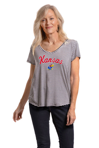 Kansas Jayhawks Striped Vera Tee