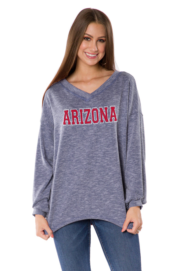 Arizona Wildcats Womens Long Sleeve Rib Knit V-Neck - Navy