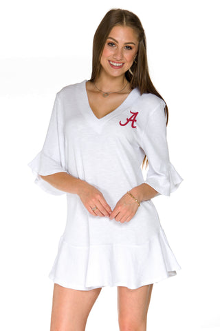 Alabama Crimson Tide Womens Ribbed Ruffle Dress - White