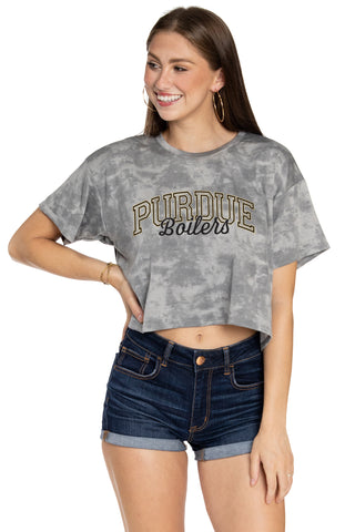 womens grey tie dye purdue boilermakers crop t shirt short sleeve