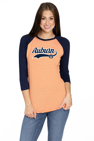 Auburn Tigers Leah Striped Baseball Tee