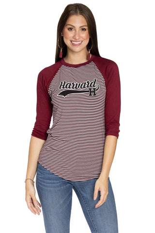 Harvard Crimson Leah Striped Baseball Tee