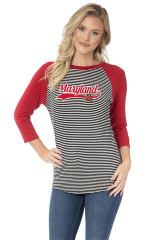 Maryland Terrapins Leah Striped Baseball Tee
