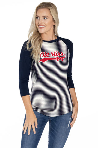 Ole Miss Rebels Leah Striped Baseball Tee