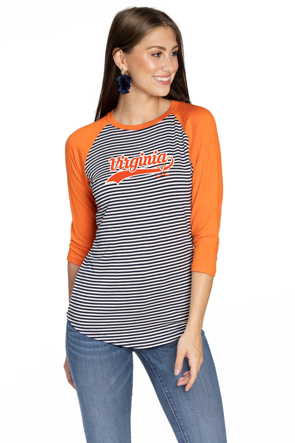 Virginia Cavaliers Leah Striped Baseball Tee