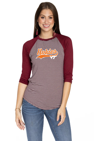 Virginia Tech Hokies Leah Striped Baseball Tee