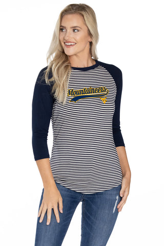 West Virginia Mountaineers Leah Striped Baseball Tee