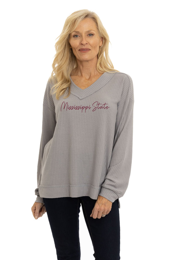 Mississippi State Bulldogs Waverly Waffle Knit Top