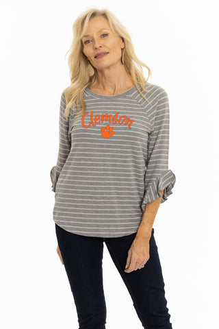 Clemson Tigers Striped Renatta Ruffle Top