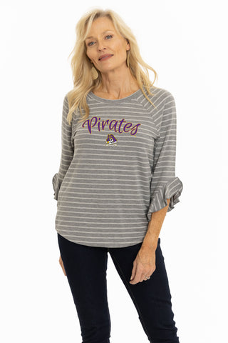 ECU Pirates Striped Renatta Ruffle Top