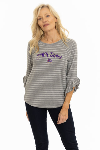 JMU Dukes Striped Renatta Ruffle Top