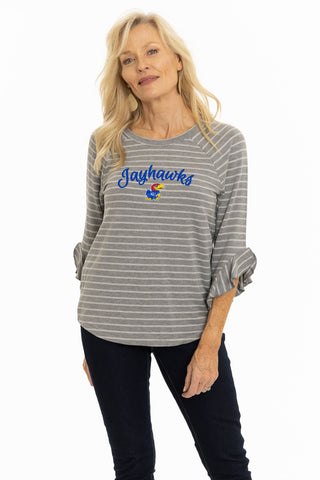 Kansas Jayhawks Striped Renatta Ruffle Top