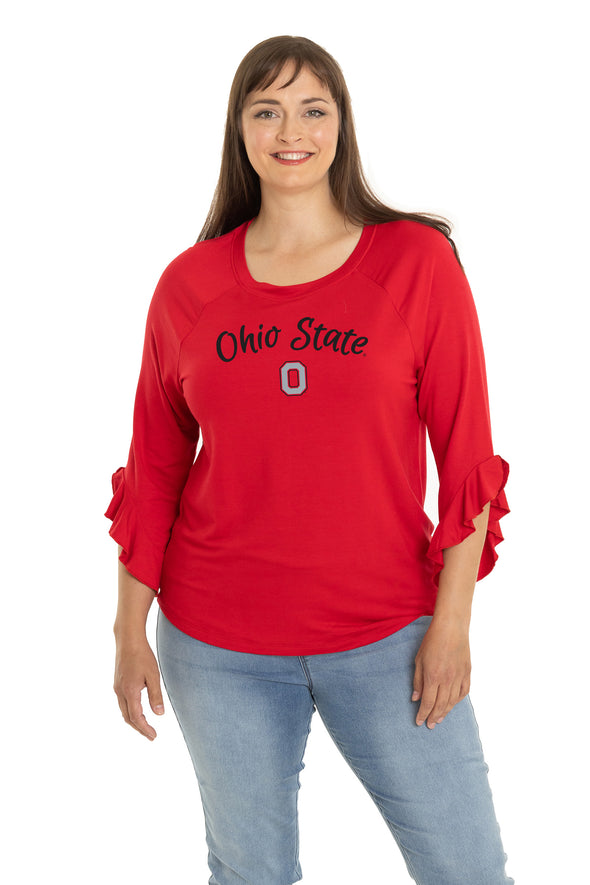 Ohio State Buckeyes Renata Ruffle Sleeve Top