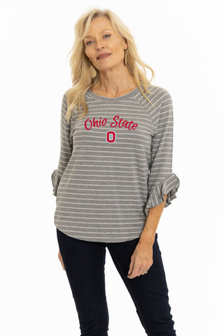 Ohio State Buckeyes Striped Renata Ruffle Top