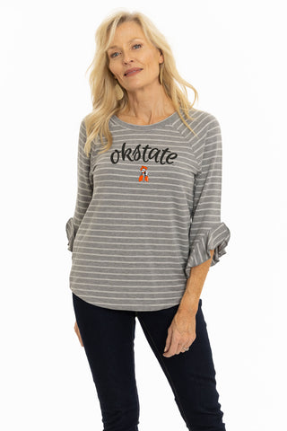 Oklahoma State Cowboys Striped Renata Ruffle Top