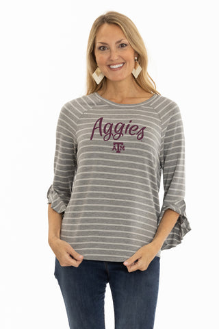 Texas A&M Aggies Renata Striped Flutter Sleeve Top