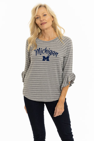 Michigan Wolverines Striped Renata Ruffle Top