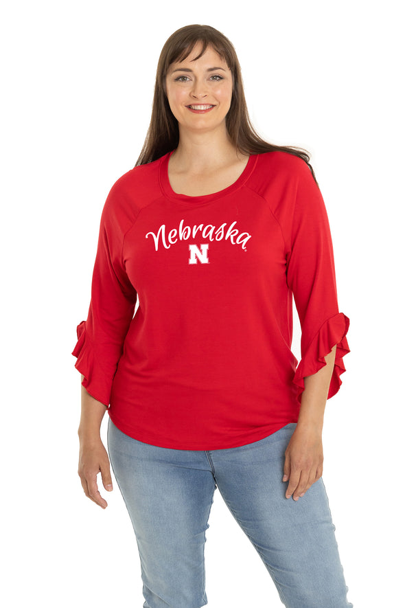 Nebraska Huskers Renata Ruffle Sleeve Top