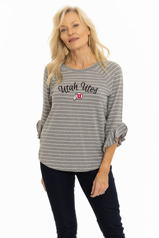 Utah Utes Striped Renata Ruffle Top