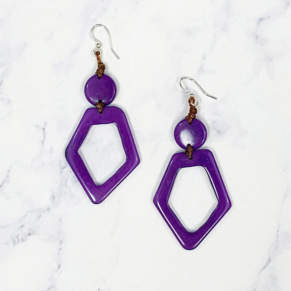Hollow Diamond Tagua Earrings - Purple