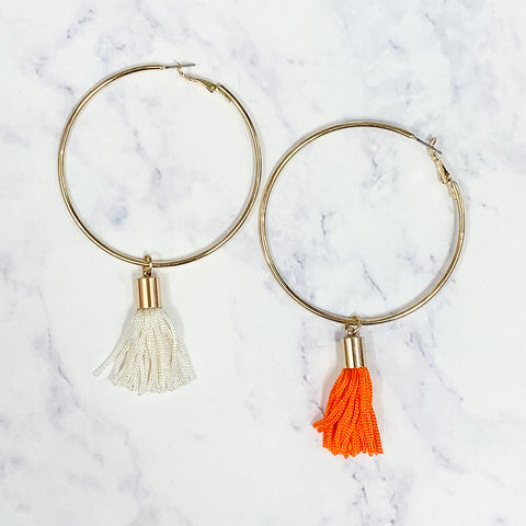 Mixed Tassel Hoops - White/Orange