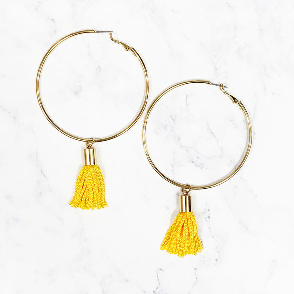 Solid Tassel Hoops -  Yellow Gold