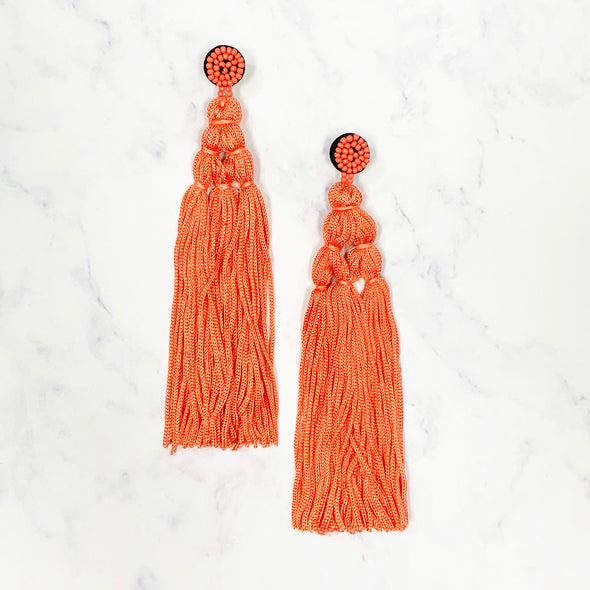 Chinese Knot Tassel Earrings - Coral