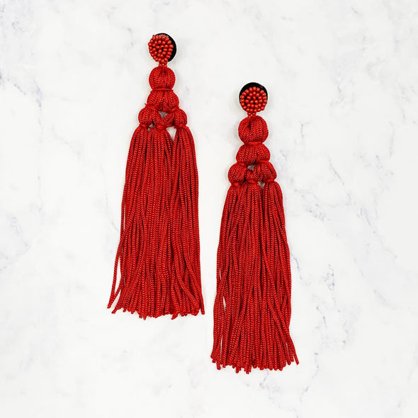 Chinese Knot Tassel Earrings - Red