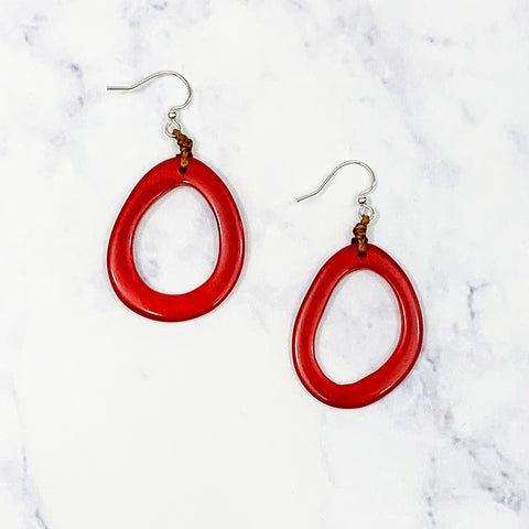 Pear Tagua Earrings - Red