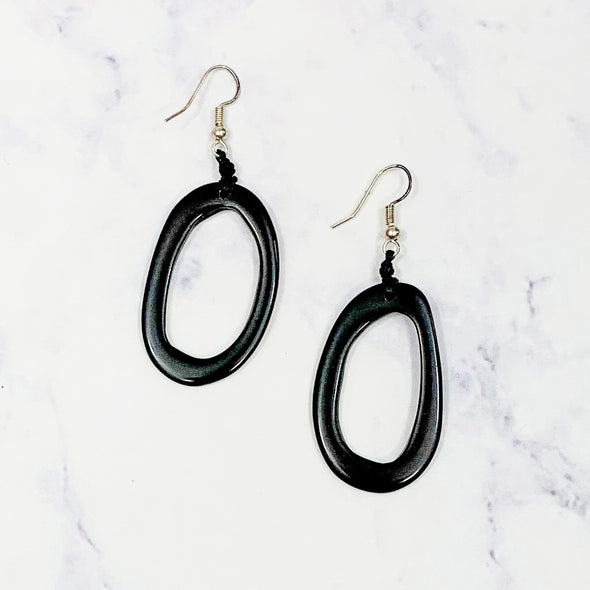 Pear Tagua Earrings - Black