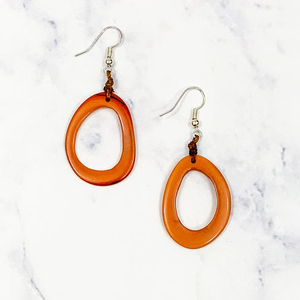 Pear Tagua Earrings - Orange