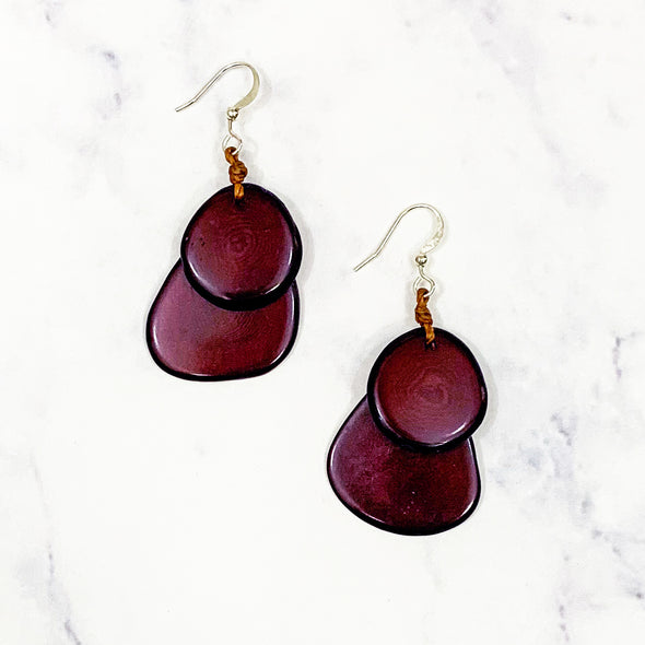 Layered Guitar Pic Tagua Earrings - Maroon