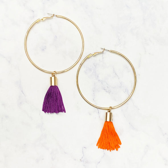 Mixed Tassel Hoops - Purple/Orange