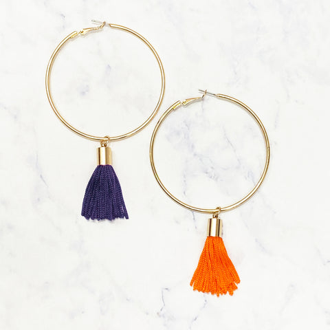 Mixed Tassel Hoops - Navy/Orange