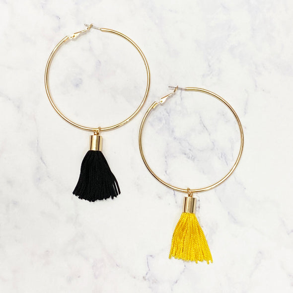 Mixed Tassel Hoops - Black/Yellow Gold