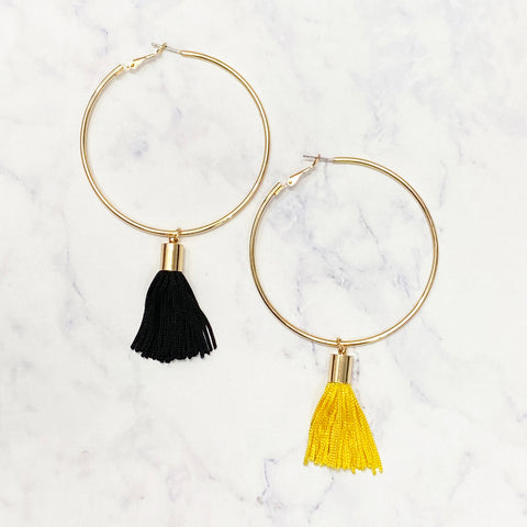 Mixed Tassel Hoops - Black/Yellow Gold