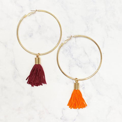 Mixed Tassel Hoops - Maroon/Orange