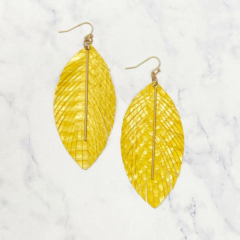Faux Leather Feather Tassel Earrings - Gold