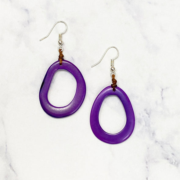Pear Tagua Earrings - Purple